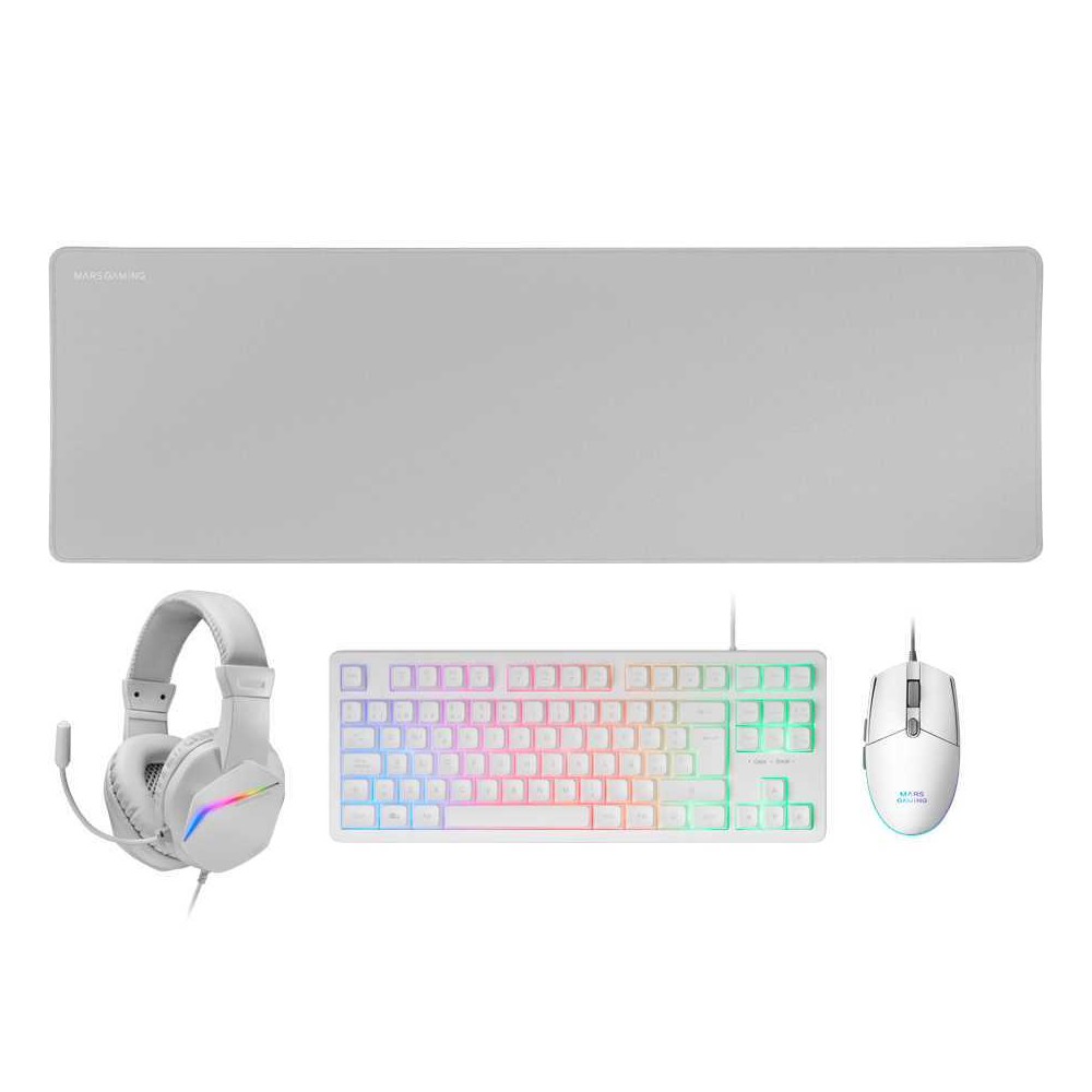 Combo MARS GAMING MCP-RGB3 4IN1 TKL RGB KEYBOARD, 3200DPI MOUSE, FRGB HEADSET, XXL MOUSDEPAD, BRANCO