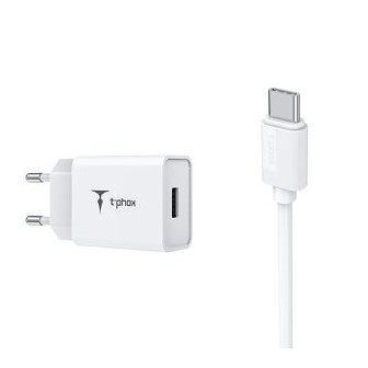 T-Phox Mini Transformador + Cabo USB Type C (1.2m) Branco