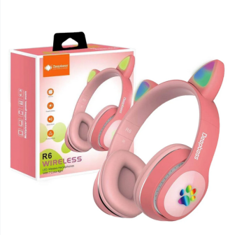 Fones de ouvido sem fio Deepbass R6 com orelhas Rosa